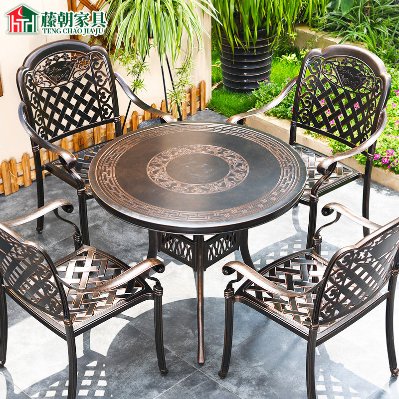 Rattan towards rainproof outdoor cast aluminum table and chairs BBQ combination leisure courtyard garden villa outdoor durable long table