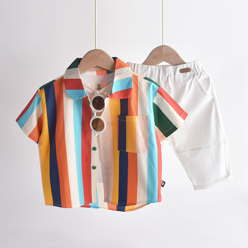Fried street good-looking boy's shirt 2022 summer new children's cotton short-sleeved flower shirt baby net red summer dress