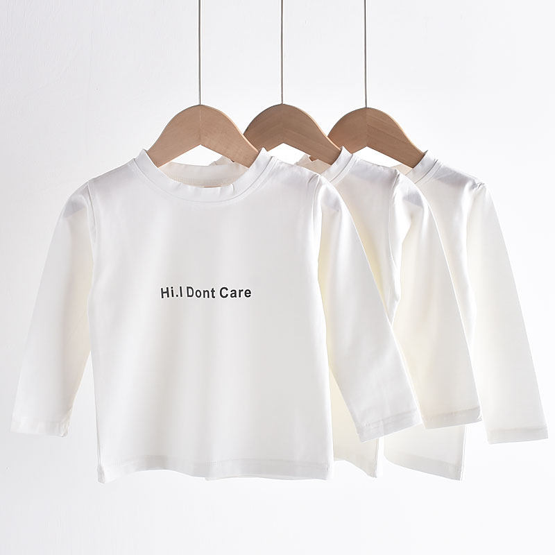 Elastic T~ children's cotton T-shirt autumn new white boys and girls long-sleeved baby bottoming shirt spring and autumn children's clothing