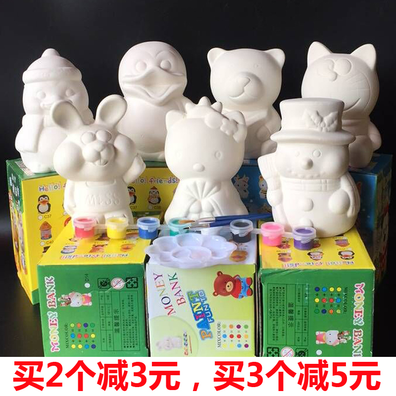 Children painted toy plaster dolls Painted Deposit Money Pot White Embryo Painting Dies Diy Handmade Graffiti Ceramic Prevarnce