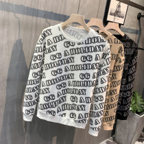 European station autumn round neck sweater mens long sleeve slim trend High Street Joker mens casual letter print shirt