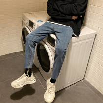 Autumn pants men Korean version of the trend Joker elastic ankle-length pants mens Tide brand fur jeans men slim feet