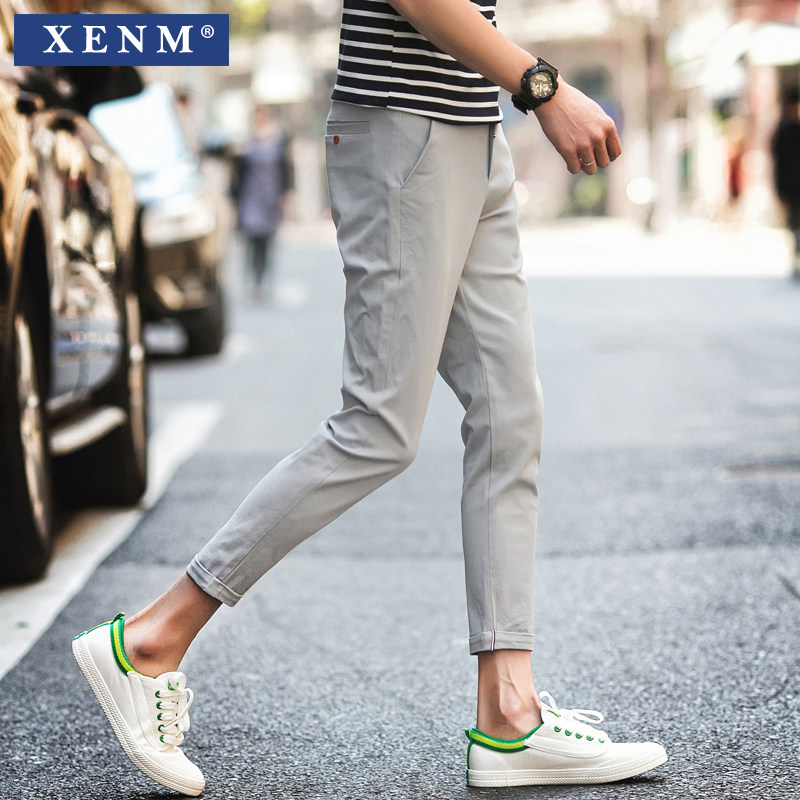 Summer casual pants male Korean version of the men's pants trousers Long pants Young 100 lap pure cotton men's pants male trend 90% pants