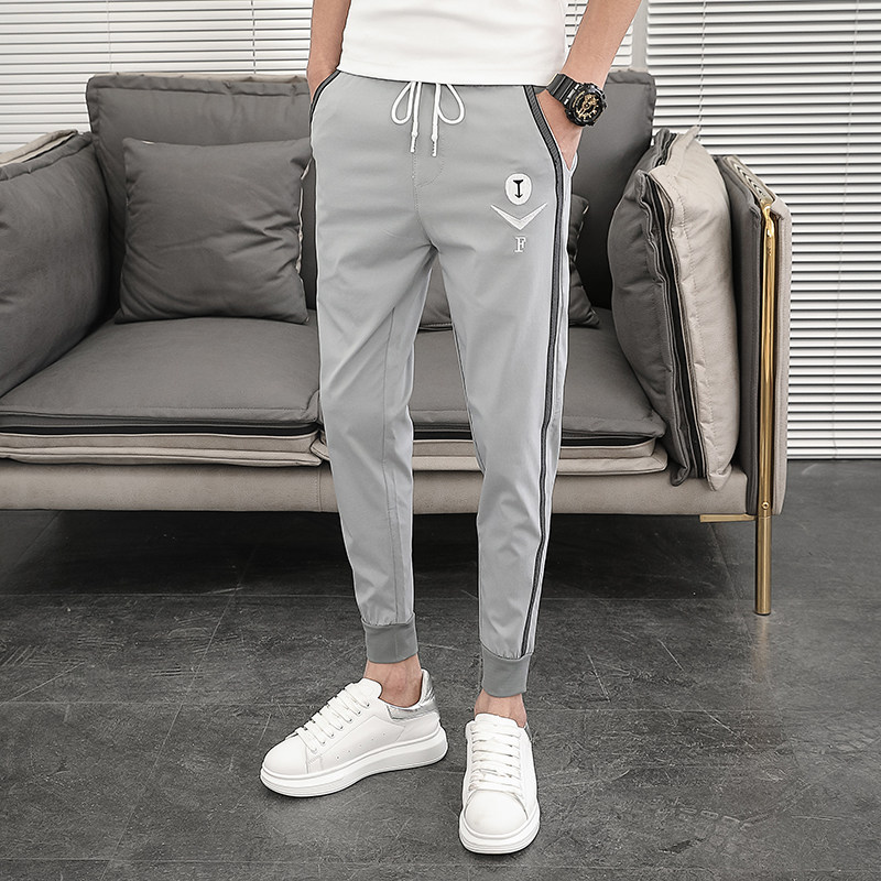 Summer thin Grey Casual Pants Men 90% Body Smoke Pipe Pants Embroidery Splicing Men's Bungled Pants Trend 100 lap