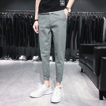 Spring and summer casual pants mens slim feet handsome ankle-length pants mens wild youth straight pants mens Korean version of the trend
