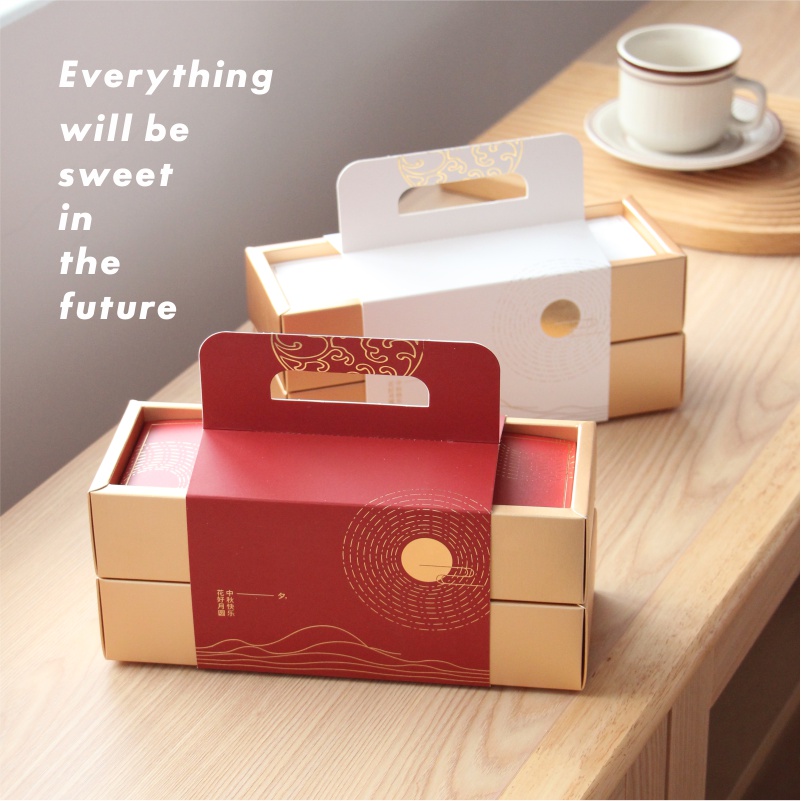 Hand-held mooncake packaging box Double layer platinum 50 grams 6 grains 75g Mid-Autumn Festival gift box egg yolk crisp flow heart customization