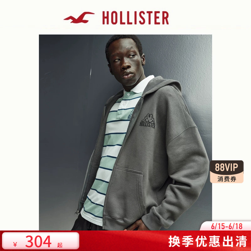 【Hollister X Kappa】American-Style Fleece Hooded Sweatshirt Jacket 26 Spring/Summer Men's Clothing 322-6167