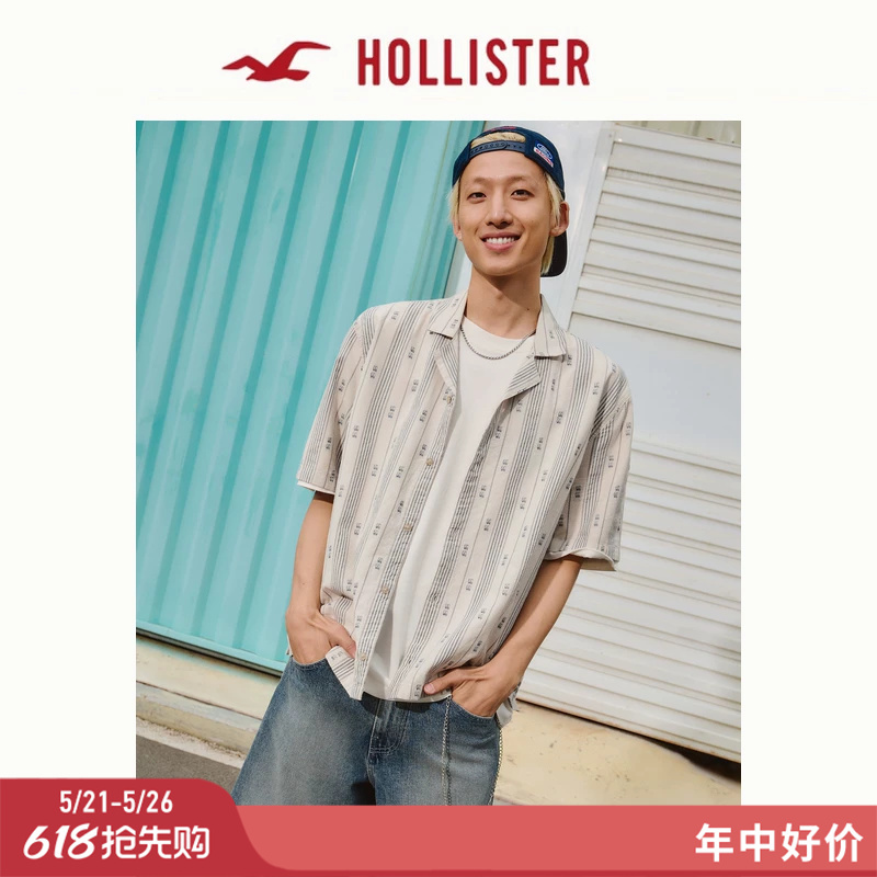 Hollister American Resort Style Cotton Stripesd Short-Sleeved Shirt 26 Summer New Men's Clothing 325-6031