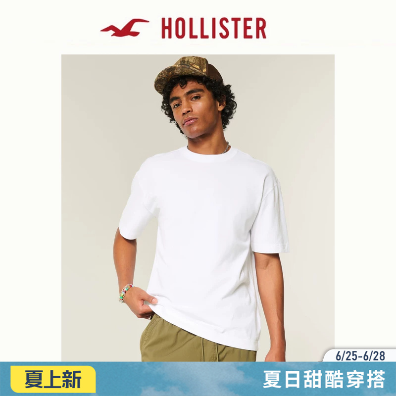 Hollister American Style 25 Autumn Vintage Heavy Cotton White Short-Sleeve T-Shirt Men's Clothing 324-5377