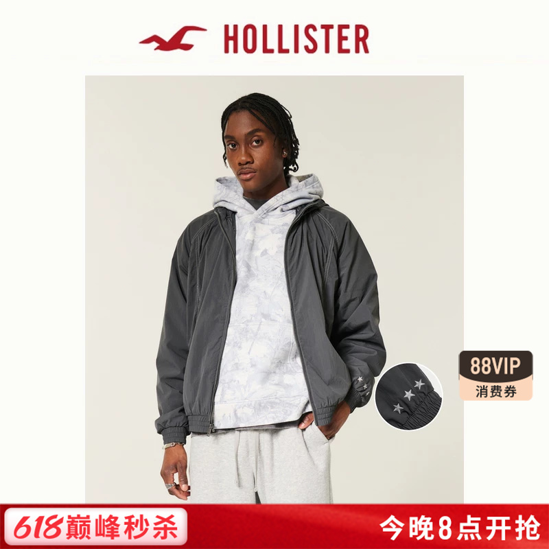 Hollister American Style Star Embroidered Black Hooded Sports Jacket 26 Spring Men's Clothing 332-6019