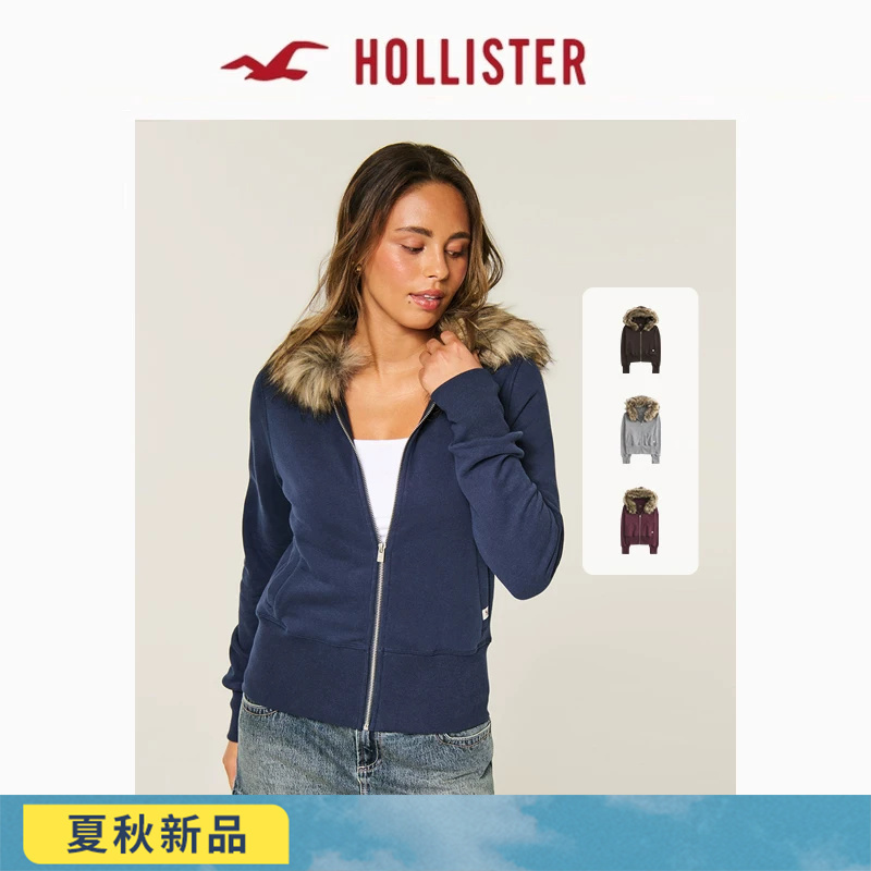 Hollister American-Style Fleece Detachable Fur Collar Hooded Sweatshirt Jacket 26 Autumn New Women's Clothing 352-6951