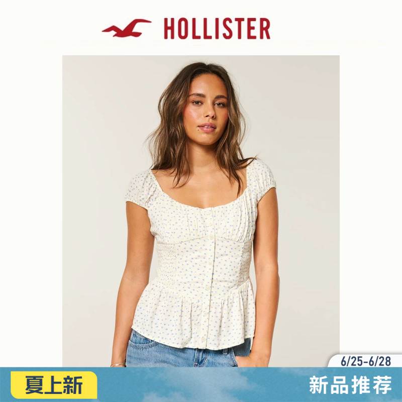 Hollister American Sweet Ruffled Puff Sleeve Short-Sleeved Shirt 26 Summer New Women's Clothing 340-6067