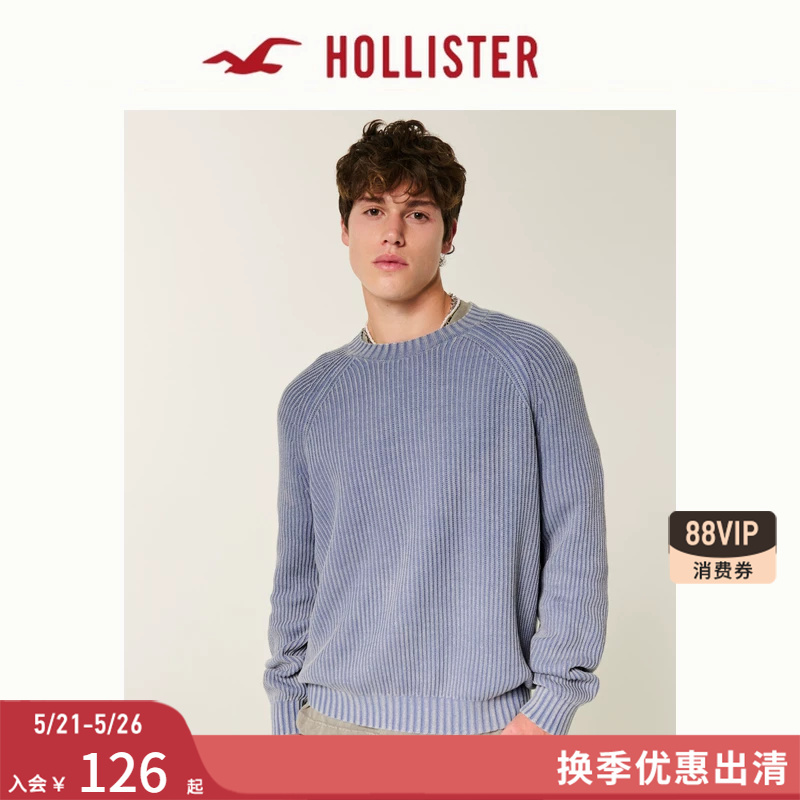 Hollister American Retro Trendy Washed Ribbed Pullover Knitted Sweater 25 Autumn and Winter Men's Clothing 320-5059