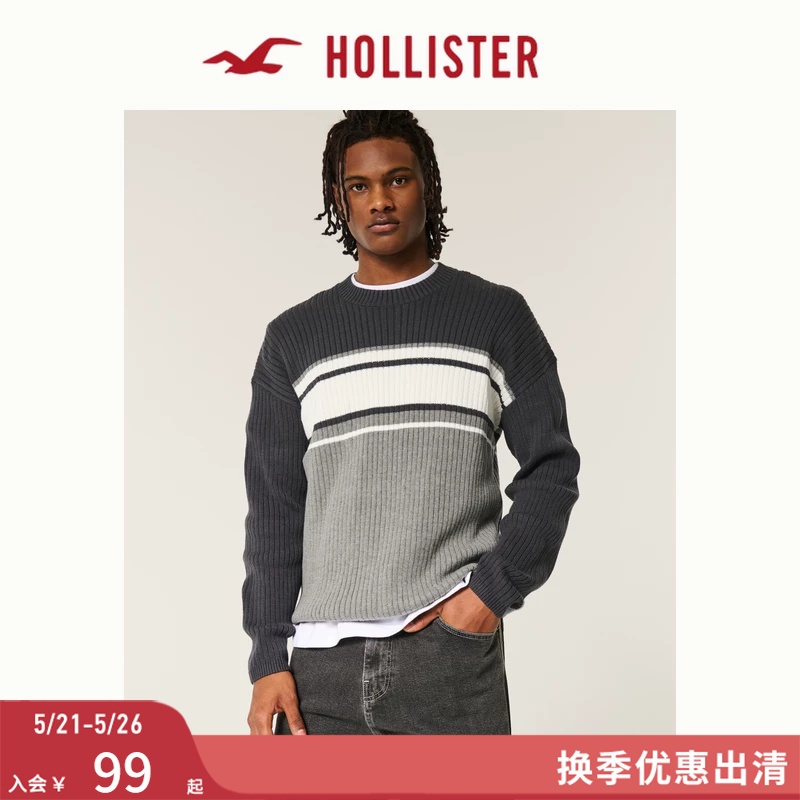 Hollister25 Spring American Style Color-Block Striped Crew Neck Knit Sweater Men's Clothing 320-5010