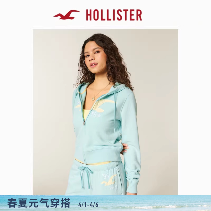Hollister Small Seagull Pattern American Terry Cloth Hooded Sweatshirt 26 Spring Women's Clothing 352-5992