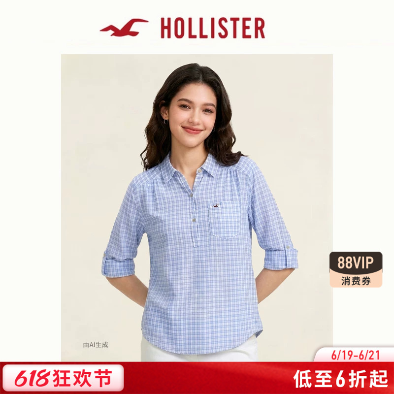 Hollister Small Seagull Pattern American Style Pure Cotton Classic Three-Button Shirt 26 Summer Women's Clothing 340-6214