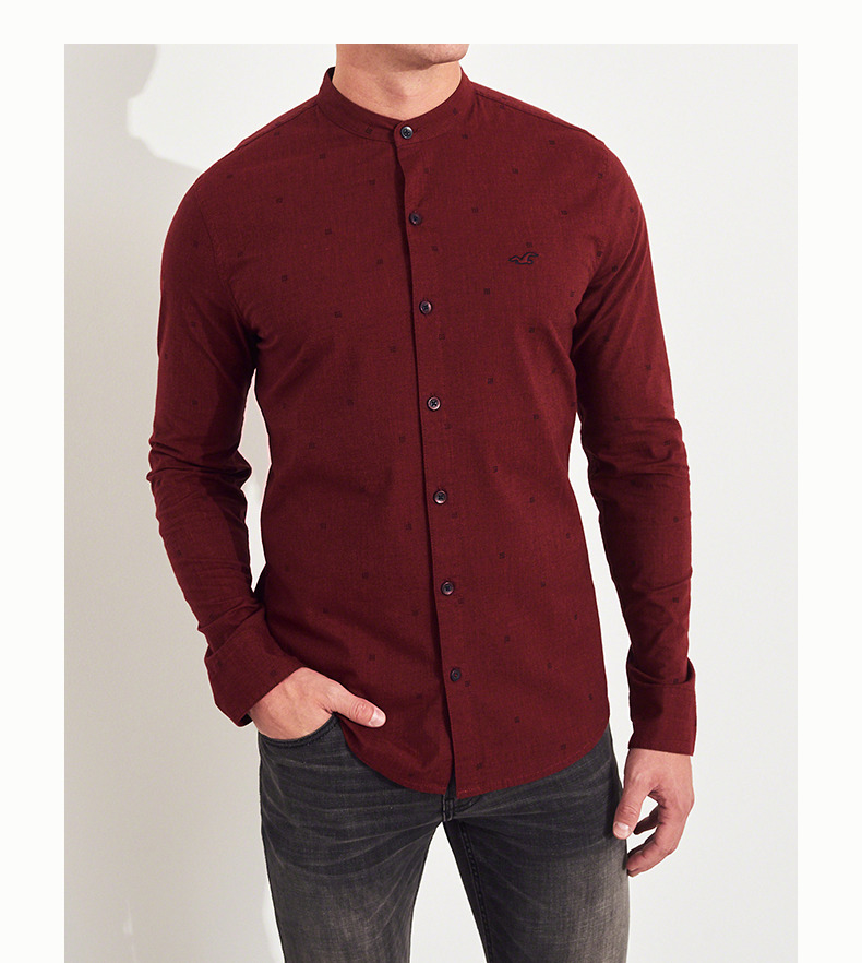 Hollister 2018 mùa thu mới co giãn áo sơ mi poplin nam 221952-1 áo sơ mi nam tay ngắn form rộng