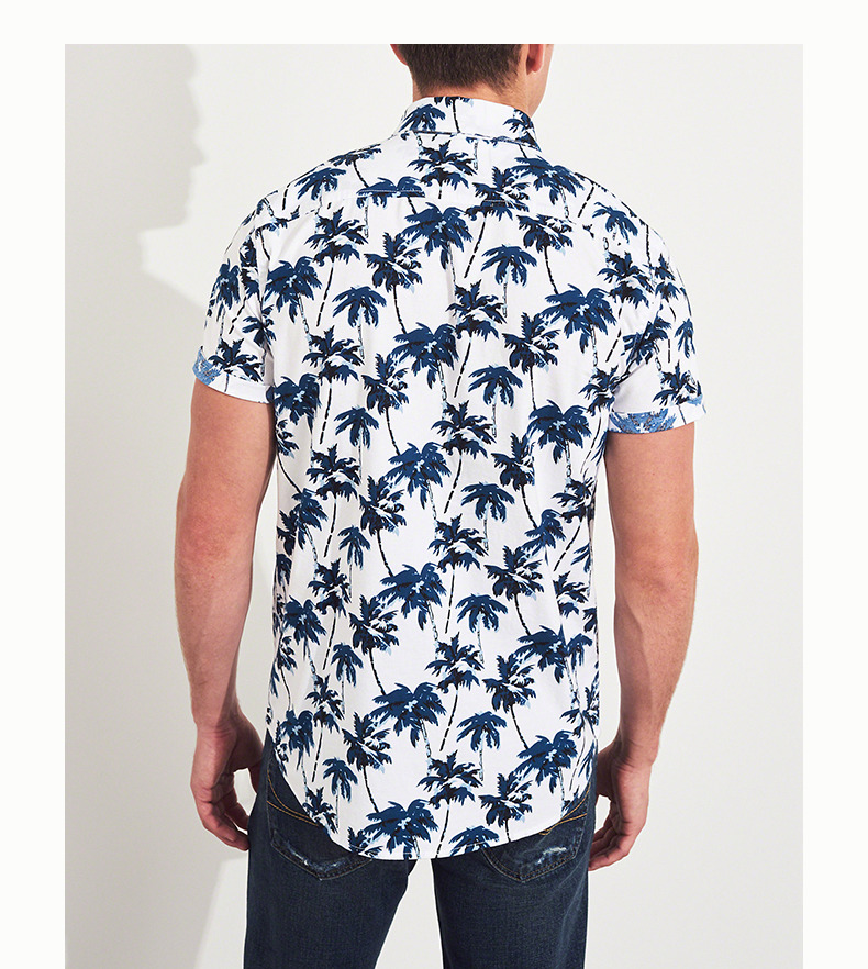 Hollister mùa thu 2018 mới co giãn sơ mi ngắn tay poplin nam 218768-1 áo sơ mi họa tiết nam