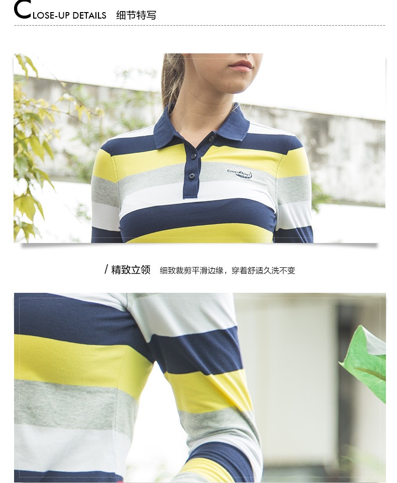 Áo sơ mi cá sấu Áo sơ mi nữ POLO 2018 Thu mới Áo dài tay sọc V-cotton Cotton Áo thun thể thao thông thường áo polo có cổ