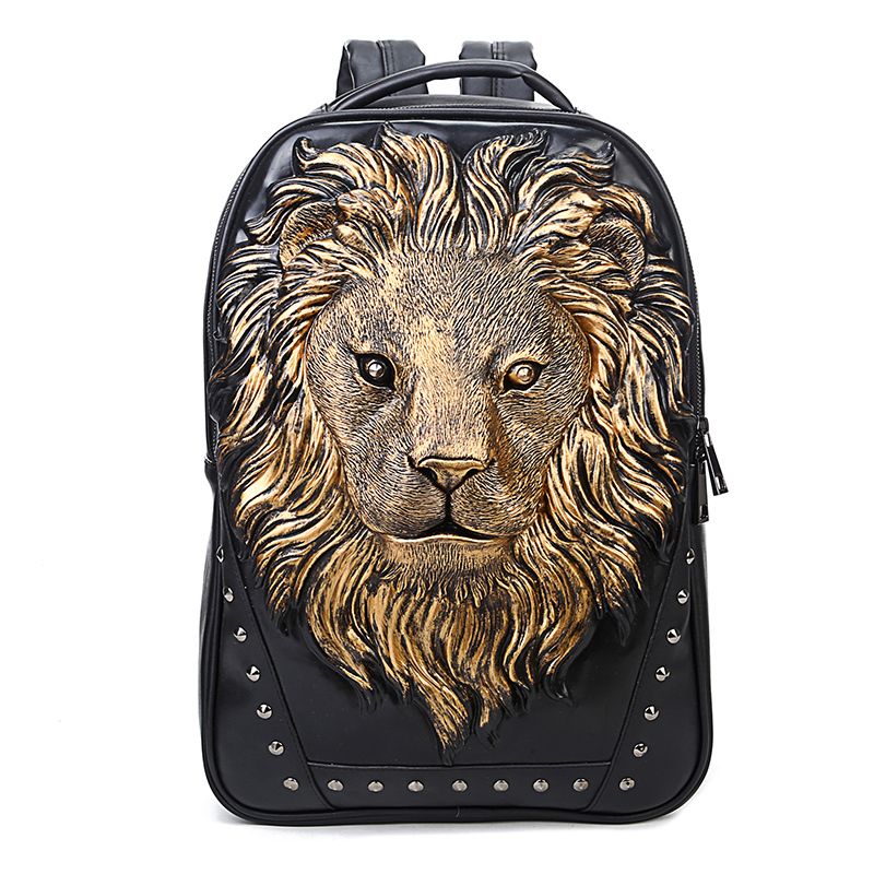 New Men's Backpack Large Backpack Women's Creative European and American Fashion Student School Bag Trendy Brand Personality Quirky Lion Head