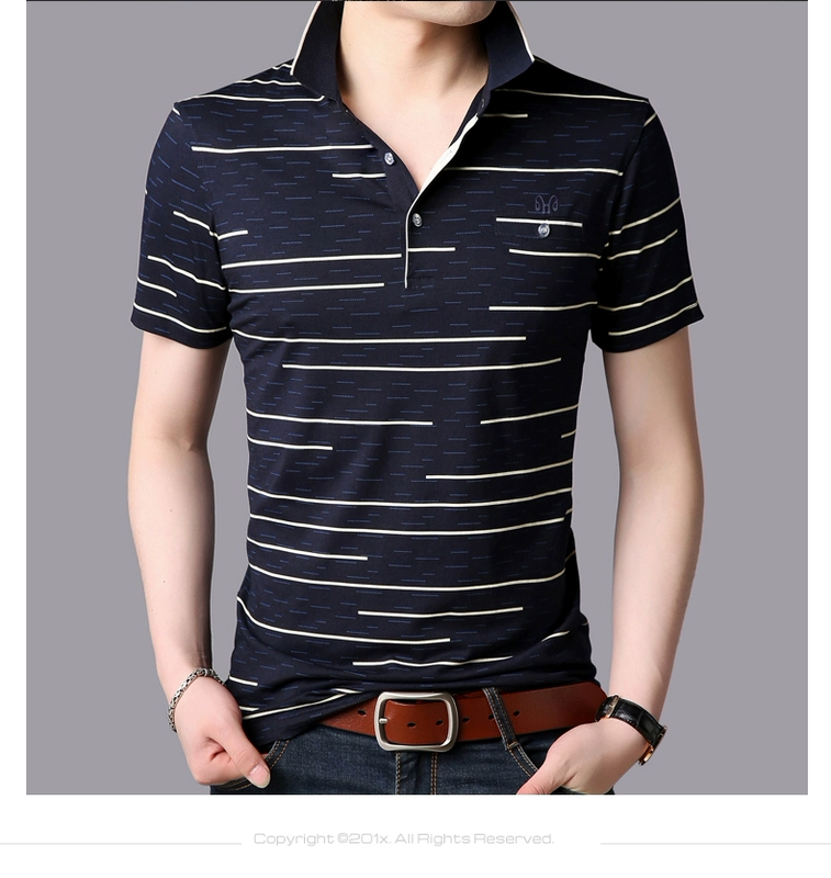 Hengyuanxiang lụa cotton ngắn tay T-Shirt nam trung niên mùa hè mới kinh doanh bình thường POLO áo ve áo daddy mỏng shop bán áo thun nam có cổ