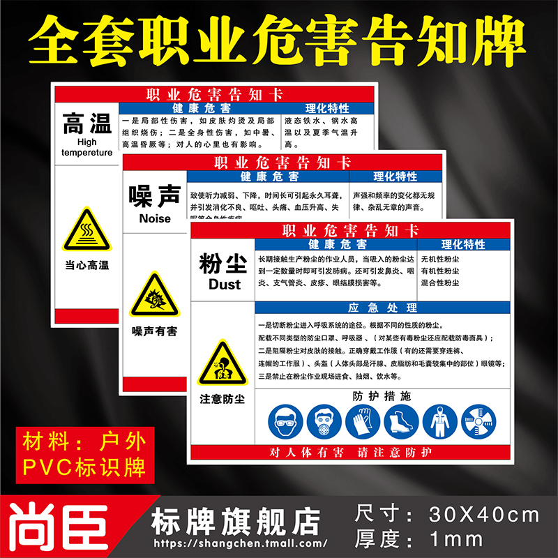 Dust Noise Occupational Disease Hazard Informing the Card Health Risk Hazardous Waste Chemicals Factory Workshop Harmful Paint Sulfate Acid Id Warning Signs Reminder Signs Custom Made