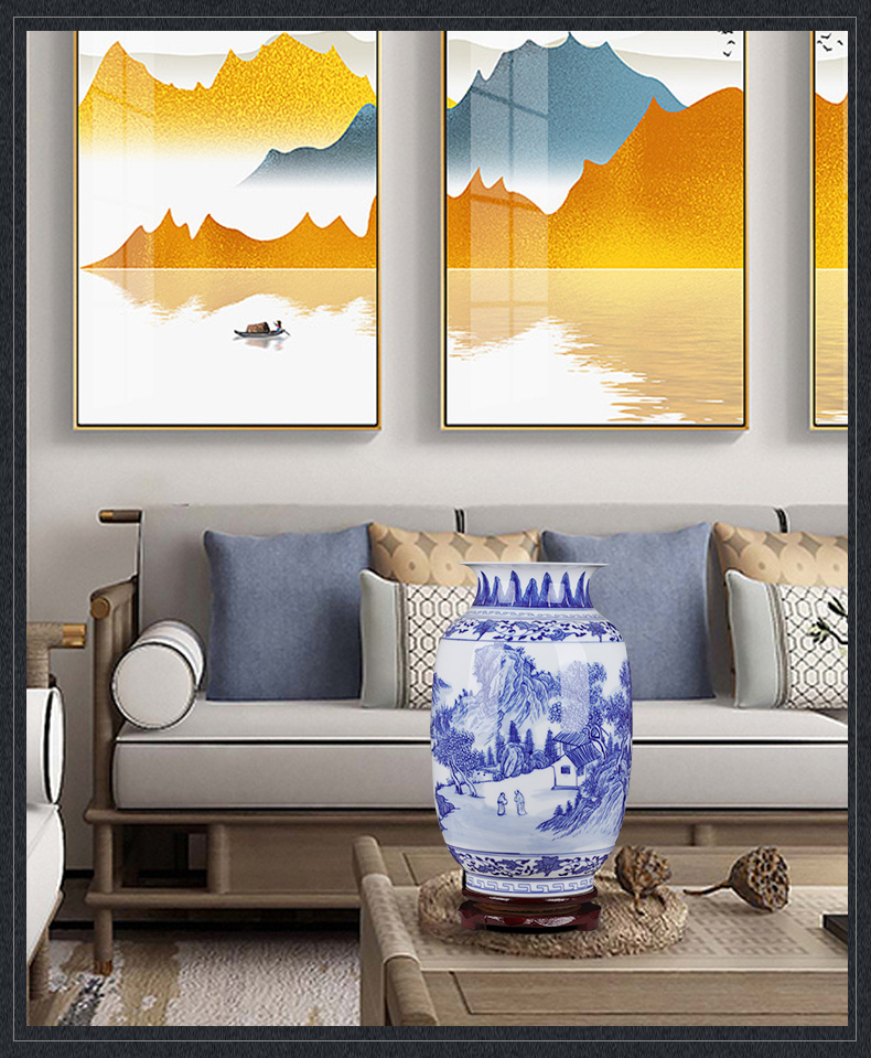 Blue and white porcelain of jingdezhen ceramics landscape painting of flowers and thin foetus vases, flower arrangement sitting room adornment of Chinese style household furnishing articles