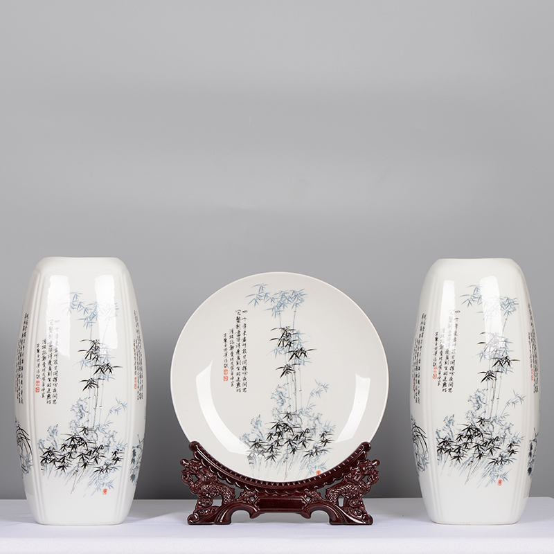 Jingdezhen Ceramic Vase Melan Bamboo Chrysanthemum Home Wine Cabinet Flower Arrangement Three Pieces Adornment Water Peo Chinese Pendulum-Taobao