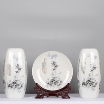 Jingdezhen ceramic vase Plum orchid bamboo chrysanthemum home wine cabinet flower arrangement three-piece suit jewelry Hydroponic Chinese ornaments