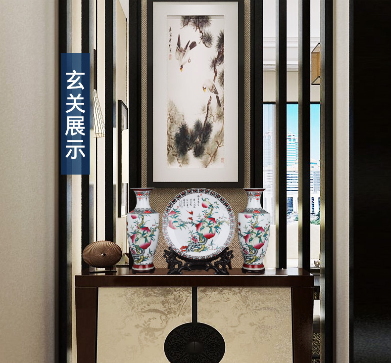 Jingdezhen chinaware big vase three - piece flower arranging place of new Chinese style household living room TV decorative arts and crafts