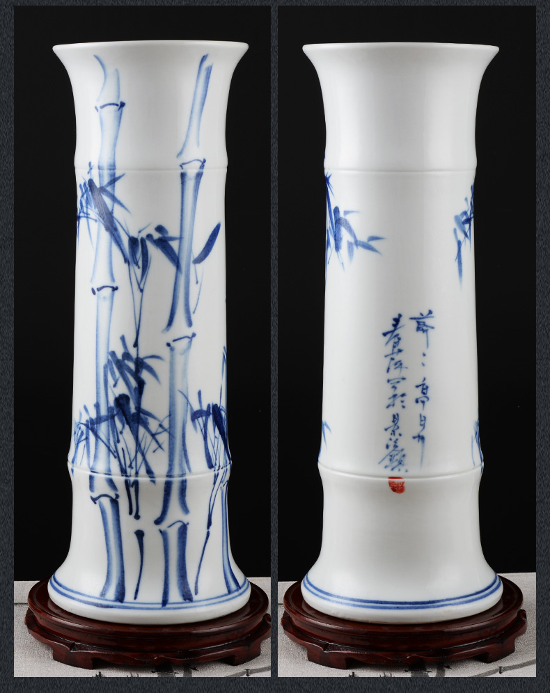 Aquatic culture lucky bamboo flower arranging machine hand draw blue and white porcelain vase furnishing articles of jingdezhen ceramics landing, a large living room