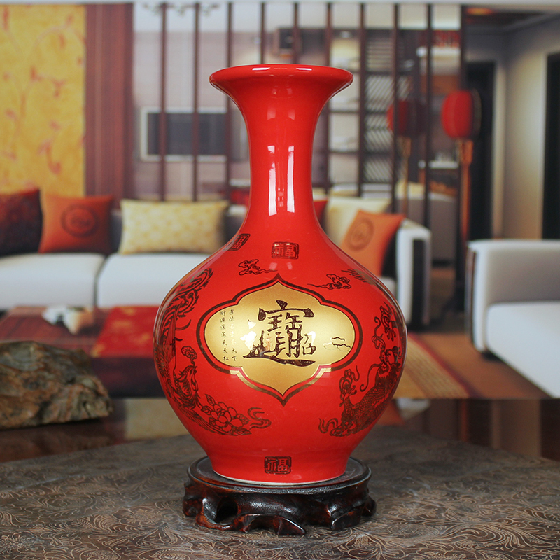 Jingdezhen ceramic vases, Chinese red modern home sitting room place a thriving business handicraft wedding gift