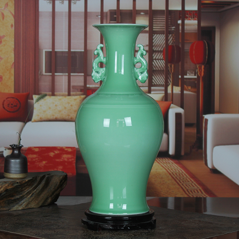 Jingdezhen ceramics shadow celadon glaze color green vase I household crafts sitting room classical furnishing articles