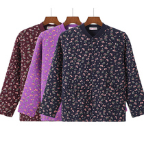 Thermal underwear for the elderly womens single-piece top three-layer quilted thickened granny wear pure cotton large size cardigan double-breasted autumn coat