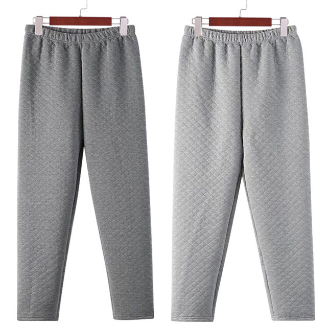 Thickened patch-free men's cotton three-layer thermal pants