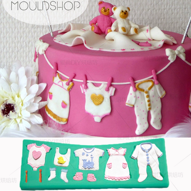 M0821 Dây phơi quần áo trẻ em Khuôn bánh silicone, Khuôn sô cô la, Khuôn đất sét siêu nhẹ - Tự làm khuôn nướng