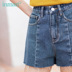 flagship Inman cửa hàng denim quần short nữ mùa hè 2020 in mới triều Hàn Quốc phiên bản của Hồng Kông gió eo cao quần mỏng 