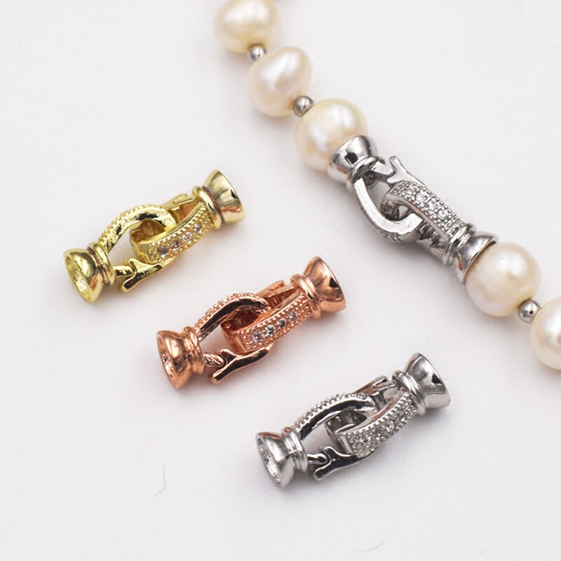 DIY jewelry handmade beaded accessories material 925 sterling silver plated white gold silver button necklace buckle Pearl hand chain buckle