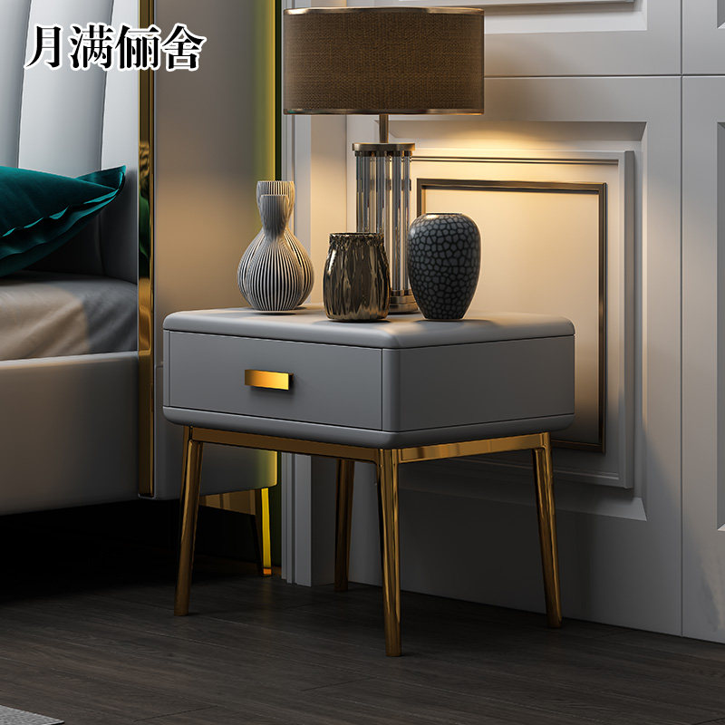 Local tyrant gold light luxury bedside table modern minimalist Nordic leather bedside table can be customized color leather art bedside drawer