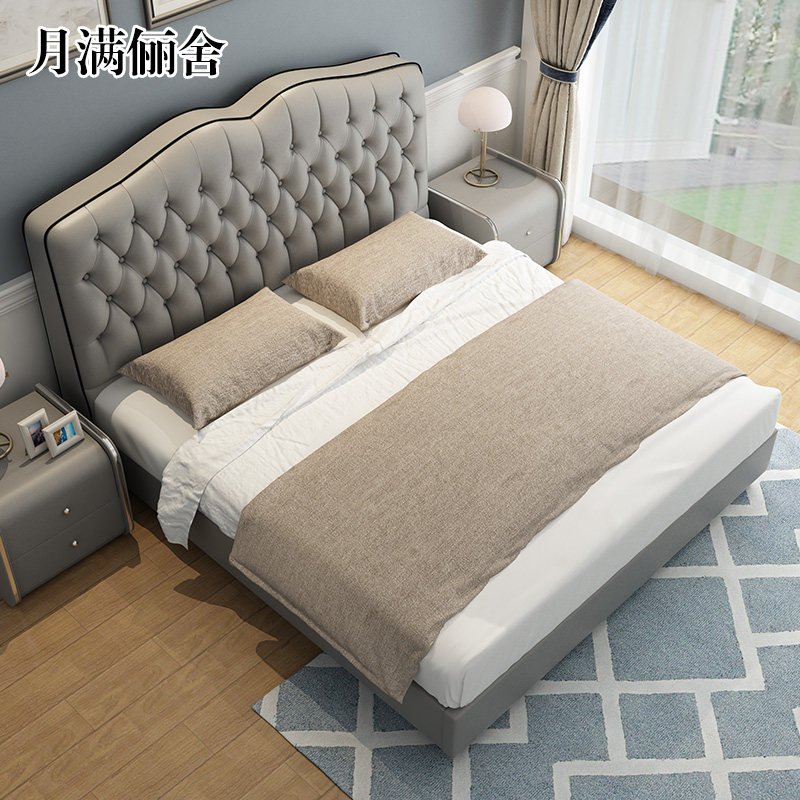 Deep point pull buckle Nordic bed leather bed wedding bed master bedroom double bed modern simple small family soft bag princess bed