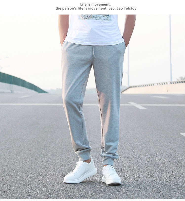 Quần thể thao nam mùa thu cotton rộng thẳng giản dị cộng với phân bón XL quần mỏng phần quần thun quần âu