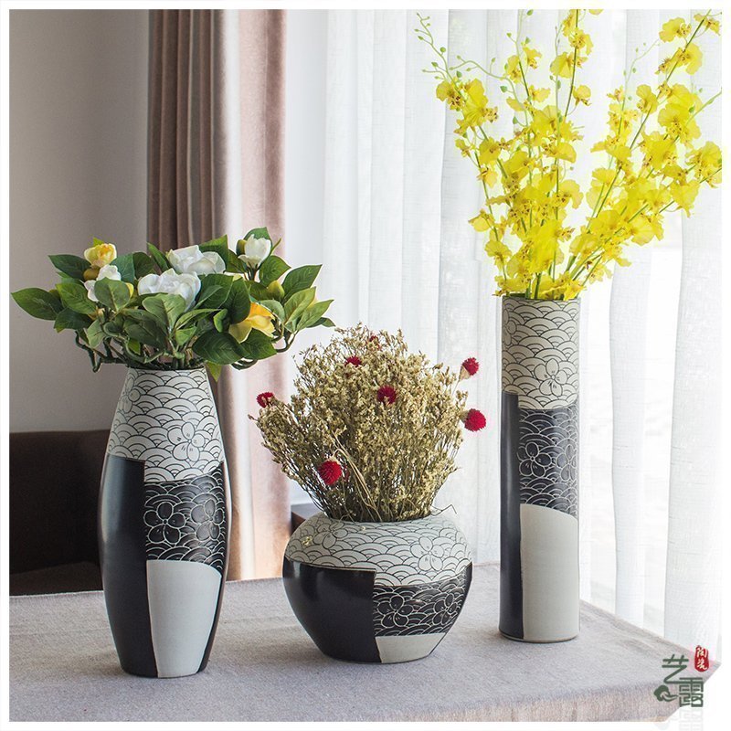 Jingdezhen ceramics vase modern household adornment three - piece sitting room act the role ofing is tasted furnishing articles lucky bamboo flowers