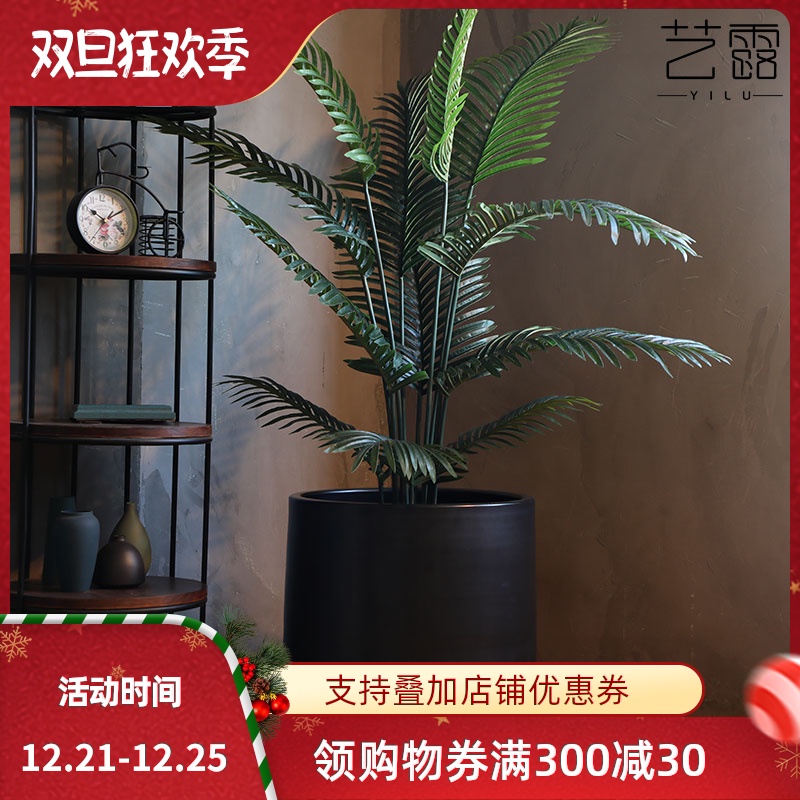 Nordic ceramic flower pot contracted creative floor living room decoration to the hotel green plant furnishing articles of large diameter cylinder black flower pot