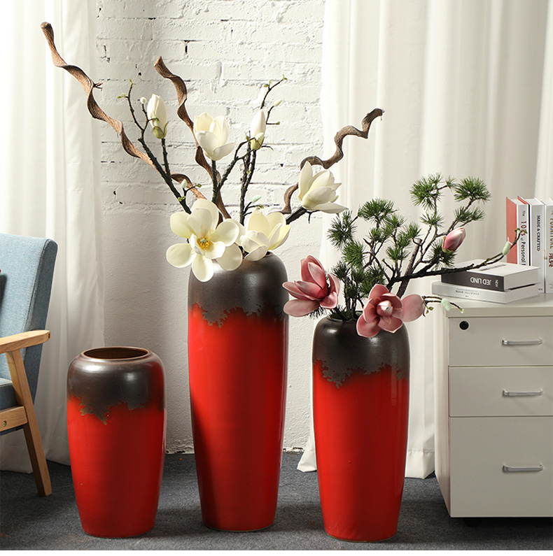 Jingdezhen ceramic vase landing big red Chinese red dried flower vases, sitting room of I and contracted style flower arrangement furnishing articles