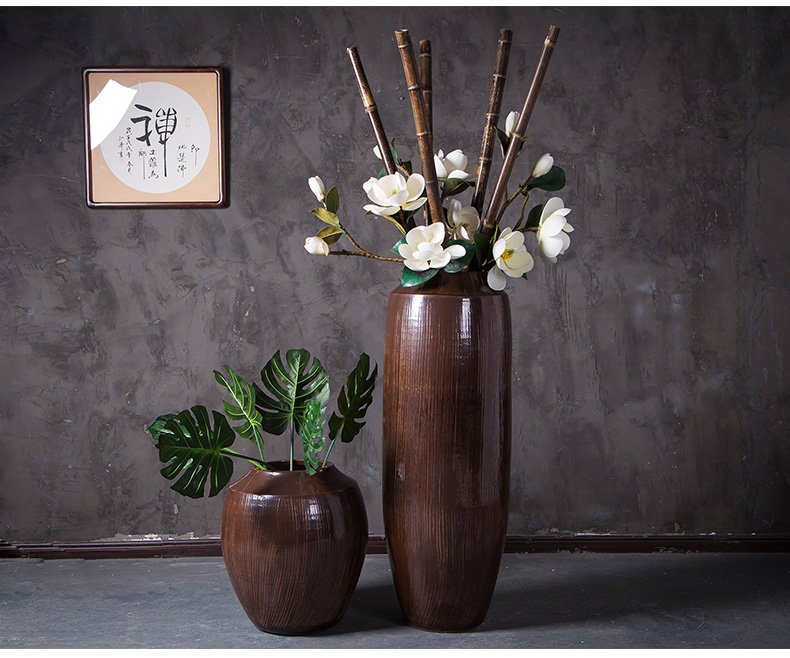 Jingdezhen ceramic vase of large sitting room porch garden villa, Chinese style restoring ancient ways is the dried flower POTS flowerpot