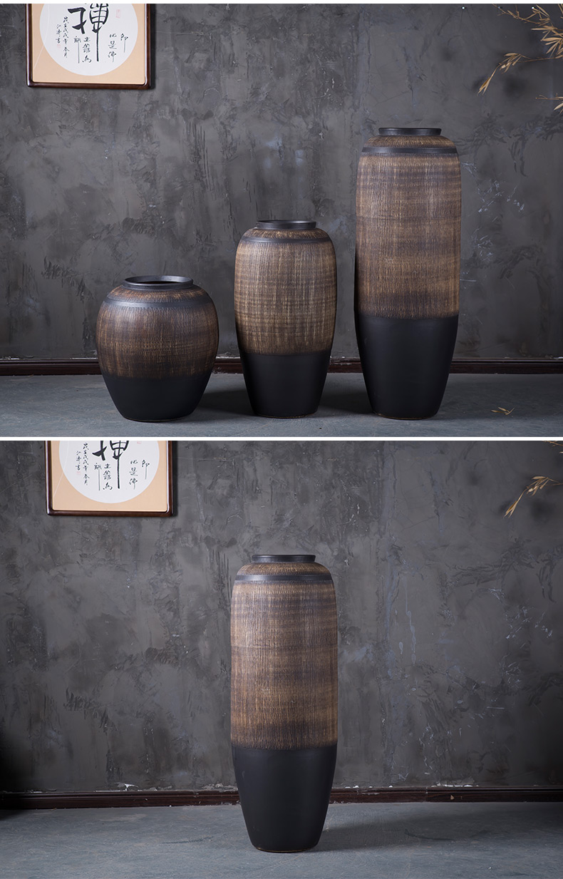Jingdezhen ceramic vase of large sitting room porch garden villa, Chinese style restoring ancient ways is the dried flower POTS flowerpot