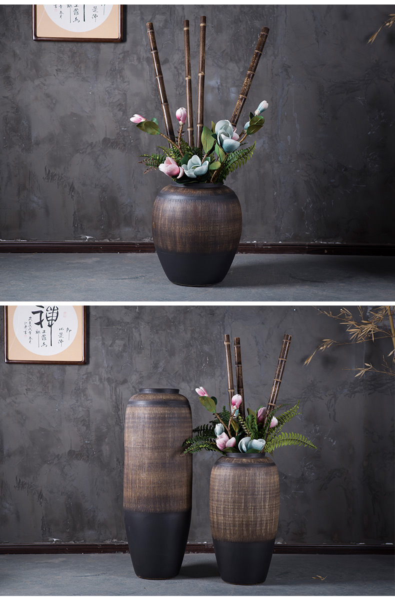 Jingdezhen ceramic vase of large sitting room porch garden villa, Chinese style restoring ancient ways is the dried flower POTS flowerpot