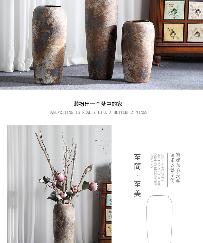 Super - large jingdezhen ground vase Chinese style restoring ancient ways is plugged into the dried coarse pottery sitting room hotel villa do old ceramic furnishing articles