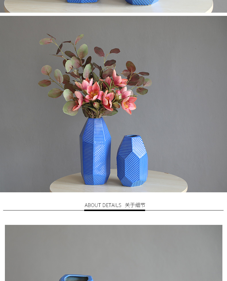 Geometric ceramic vase furnishing articles designer sitting room dry flower flower vase decoration decoration ideas Nordic blue gray