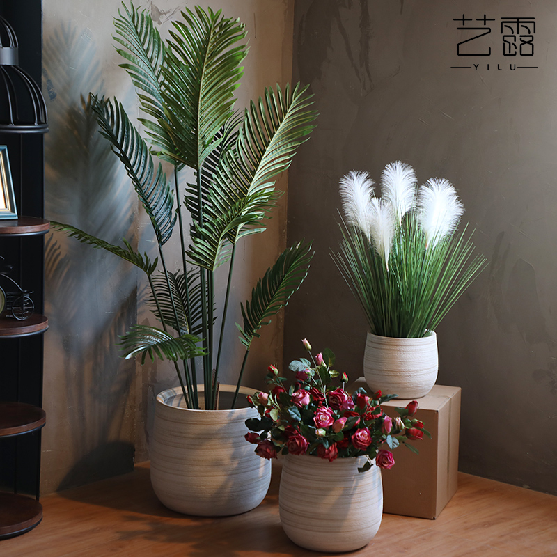 Ceramic Nordic flowerpot creative simplicity vase wood white clay color green plant hydroponic indoor adornment balcony cylinder large caliber